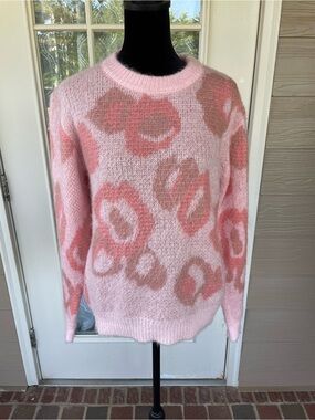 Bianco & Blu Italy Pink Leopard Mohair Sweater Sz L Fluffy Soft